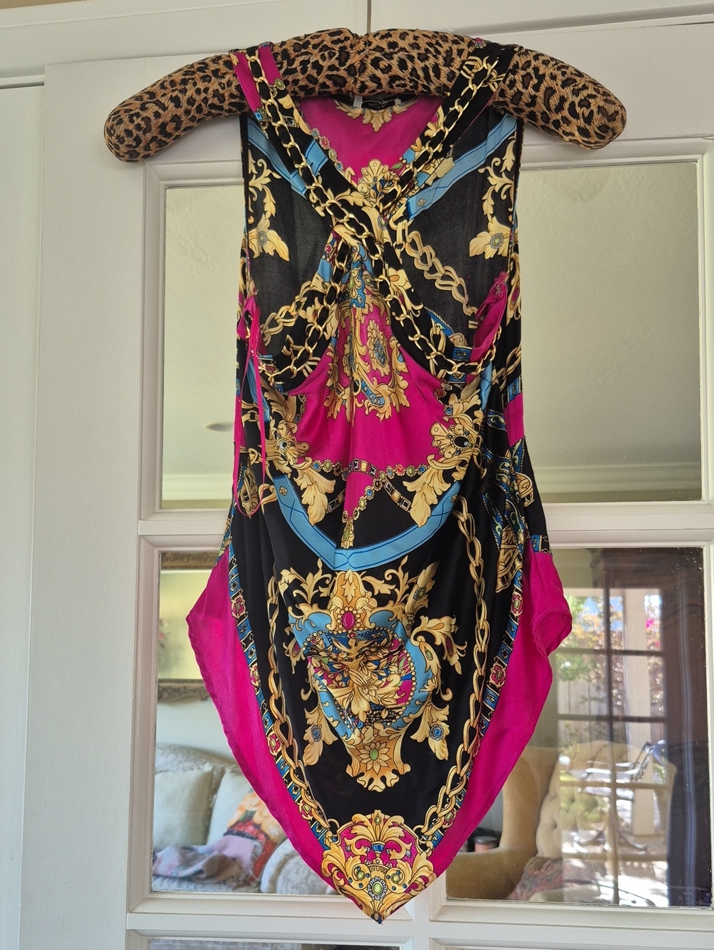 Cache Pink Black Baroque Chain Print Sleeveless Top